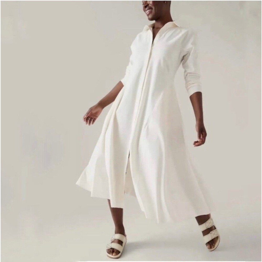 Athleta‎ Cosmic Layer Dress XS White Cream Long Sleeve Button Down 534776